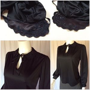 Vintage Embroidered Black Gothic Lolita Blouse Top